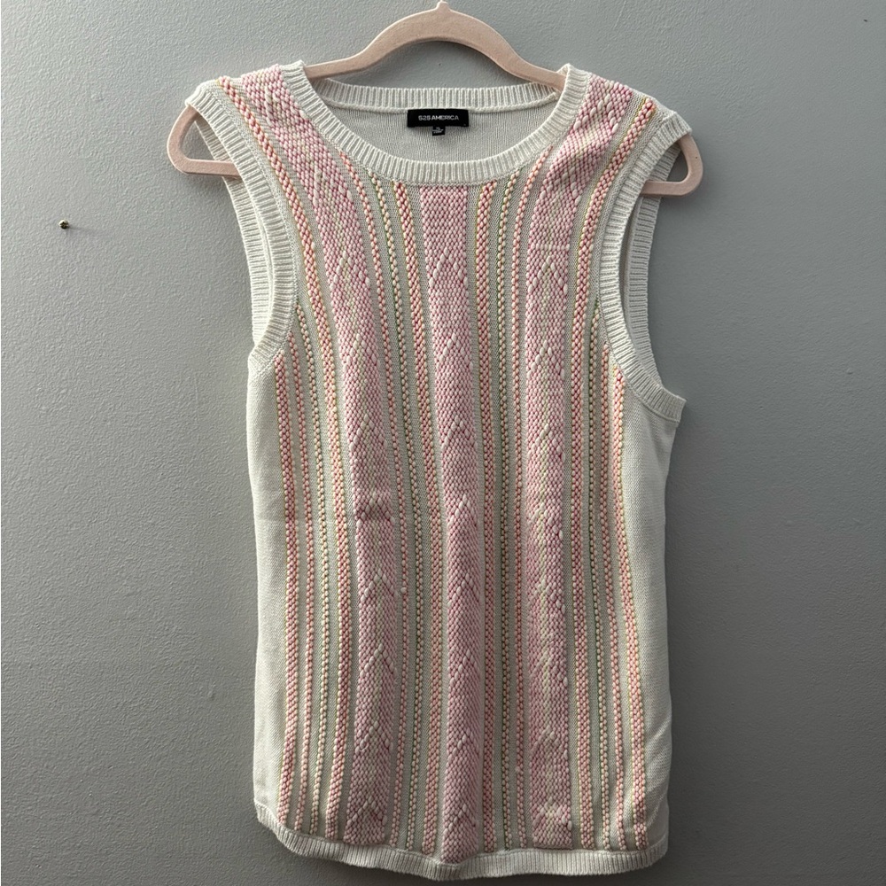 525 America Pink and White‎ Knit Tank Top